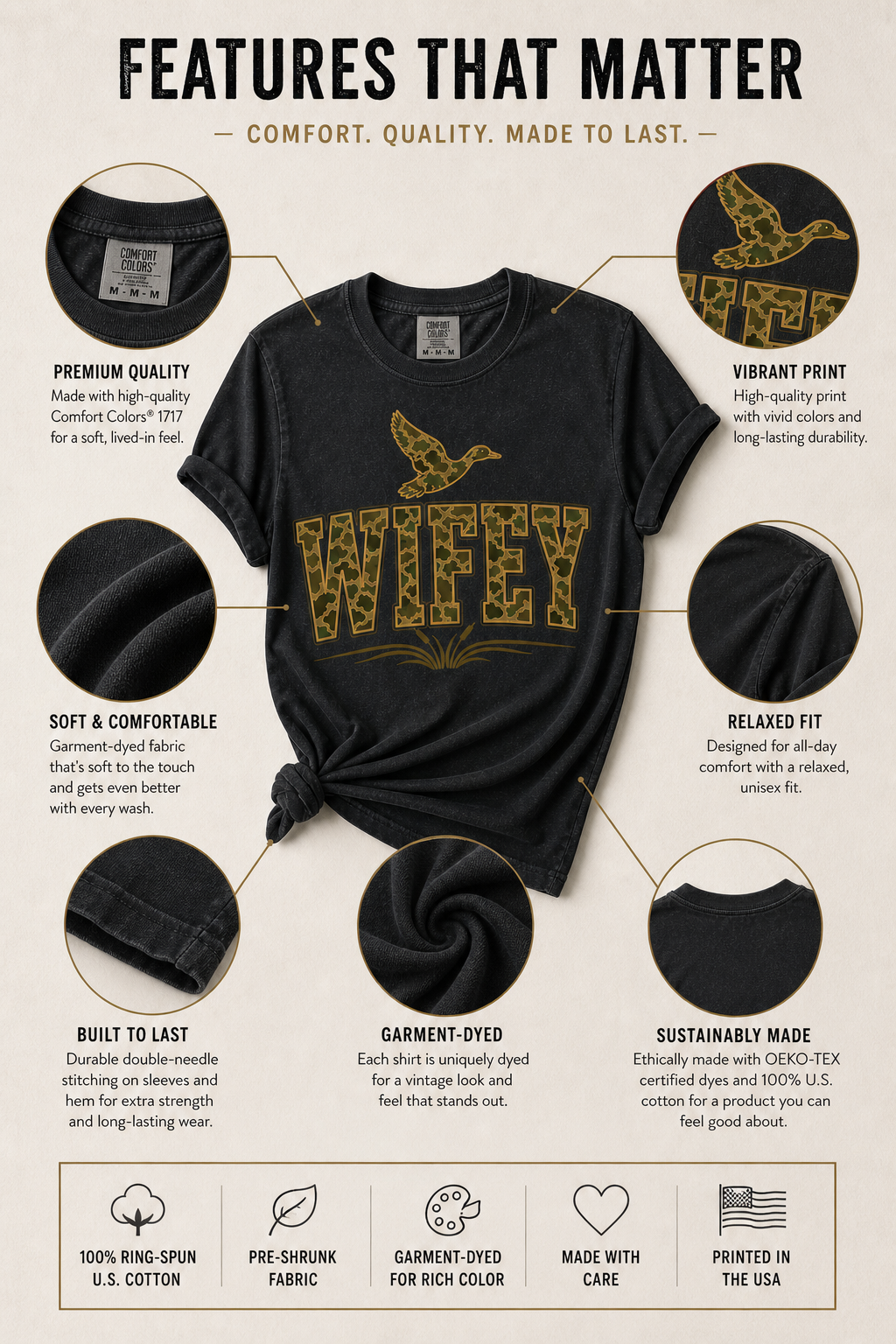 Wifey Duck Camo T-Shirt | Vintage Hunting Wife Tee | Comfort Colors Graphic Shirt