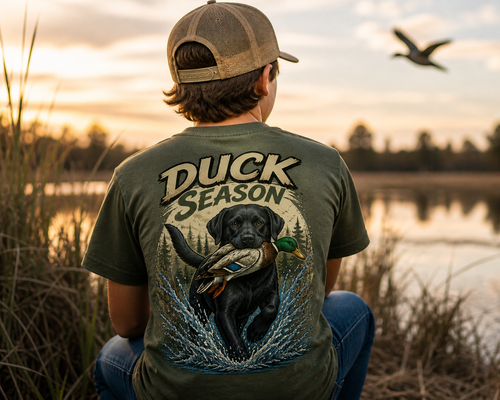 Duck Season Youth T-Shirt | Black Lab Retriever Hunting Tee