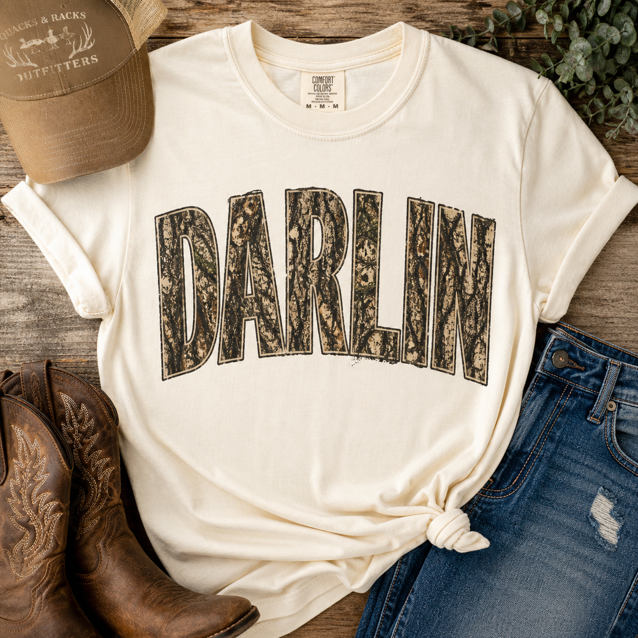 DARLIN Camo Tee – Mossy Oak Bottomland Inspired Shirt | Southern Graphic T-Shirt | Comfort Colors Unisex Tee