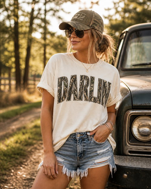DARLIN Camo Tee – Mossy Oak Bottomland Inspired Shirt | Southern Graphic T-Shirt | Comfort Colors Unisex Tee