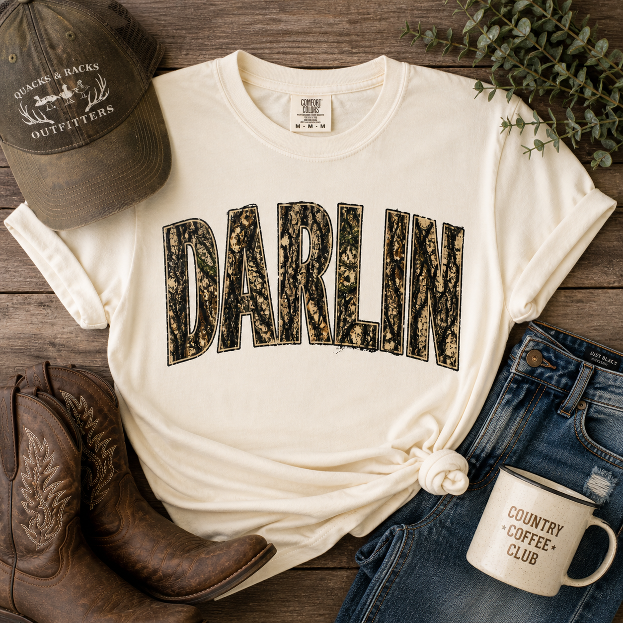DARLIN Camo Tee – Mossy Oak Bottomland Inspired Shirt | Southern Graphic T-Shirt | Comfort Colors Unisex Tee
